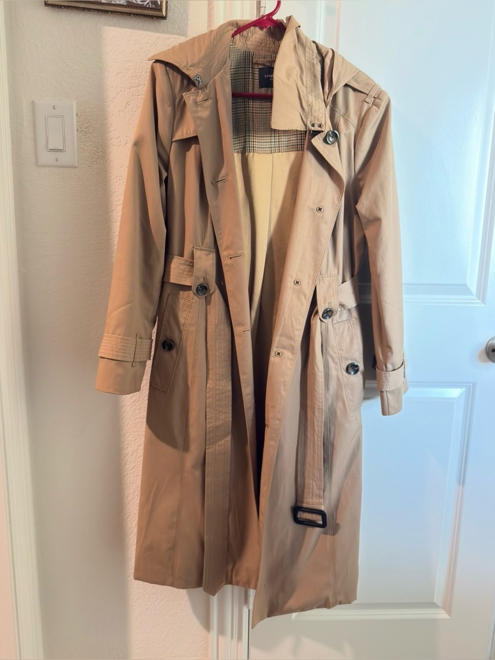 Timeless London Fog Beige Trench Coat with Belt and Storm Flap